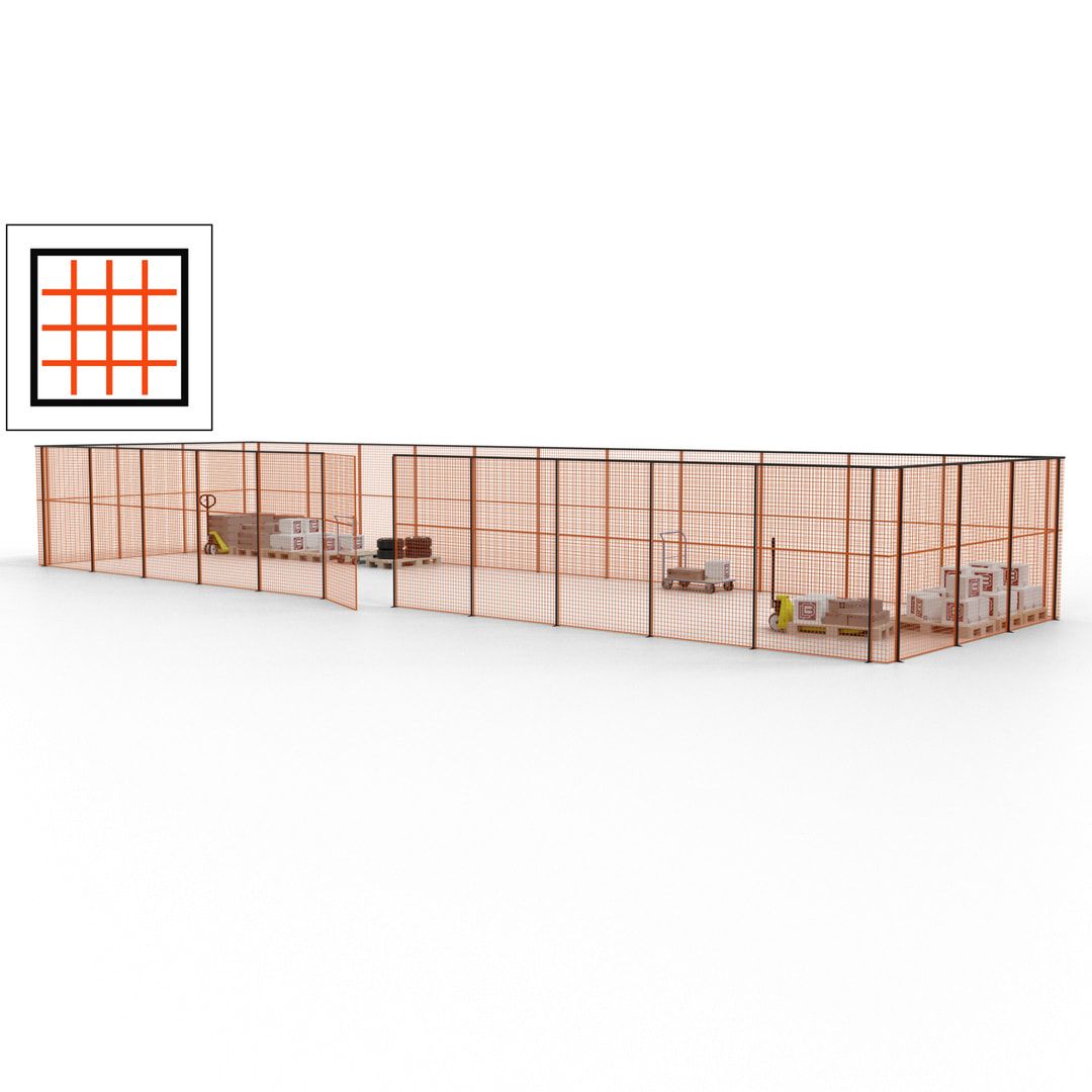 Maschinen Schutzgitter - Hallentrennwand - Sicherheitszaun - Tür - 42 m - 2.200 x 16.900 x 4.900 mm (HxBxT) - enzianblau