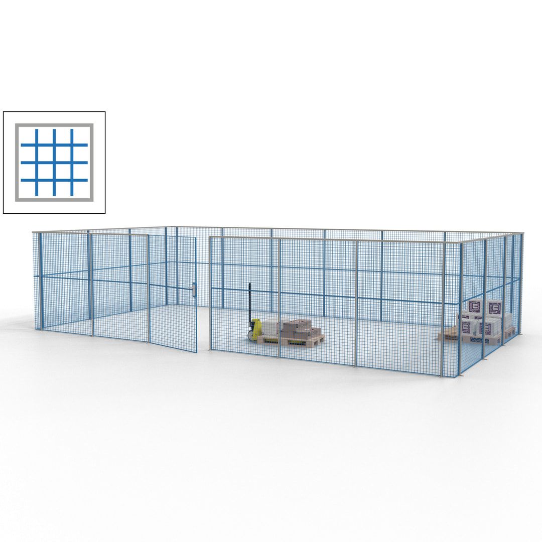 Maschinen Schutzgitter - Hallentrennwand - Sicherheitszaun - Tür - 27 m - 2.200 x 9.400 x 4.900 mm (HxBxT) - enzianblau