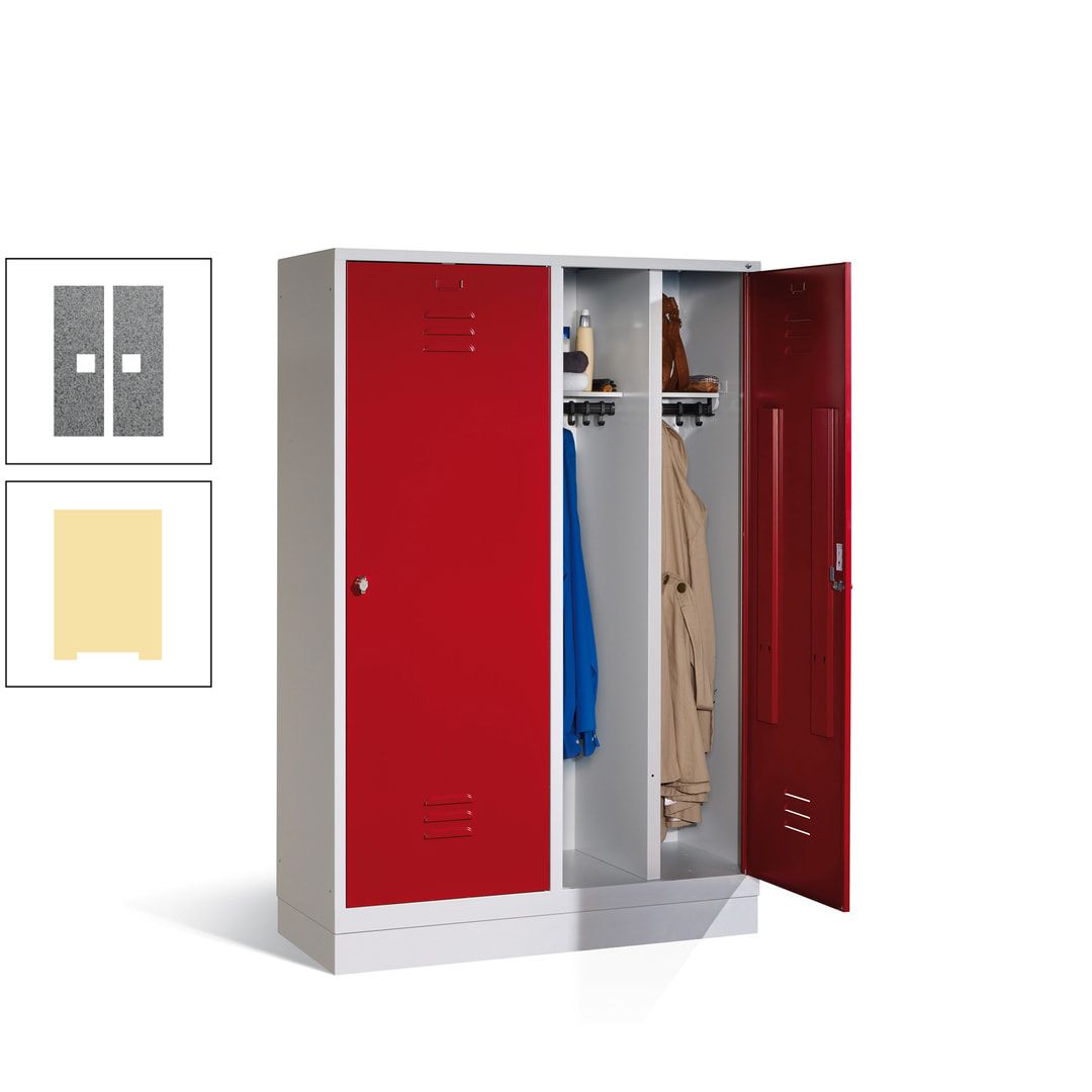 Doppel-Spind mit Großtüren, Garderobenschrank mit Sockel, 4 Abteile a 300 mm, Korpus anthrazitgrau, Tür anthrazitgrau, 1.800 x 1.190 x 500 mm (HxBxT)