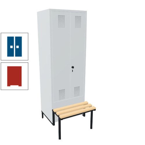Doppel-Spind, Garderobenschrank, Buche Sitzbank integriert, 2 Abteile a 400 mm, Korpus anthrazitgrau, Tür anthrazitgrau, 1.850 x 800 x 815 mm (HxBxT)