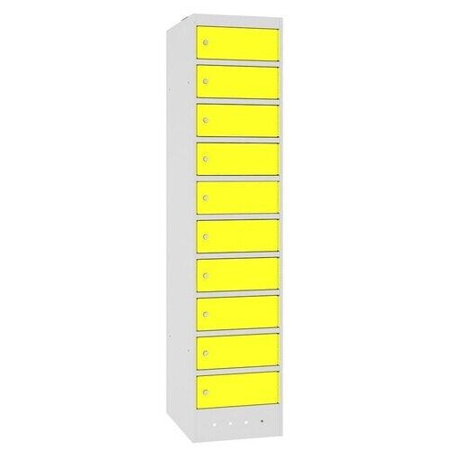 Laptopschrank, Schließfachschrank, 10 Fächer, Stahlblech, Sicherheitsschloß, 1.800 x 400 x 520 mm (HxBxT), Korpus anthrazitgrau, Front anthrazitgrau