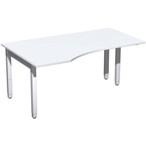 Eckschreibtisch, Ecke links, Füße einseitig verkürzt, 4-Fuß Quadrat Pro, höhenverstellbar, 680-800 x 1.600x 1.000 mm (HxBxT), Dekor Ahorn