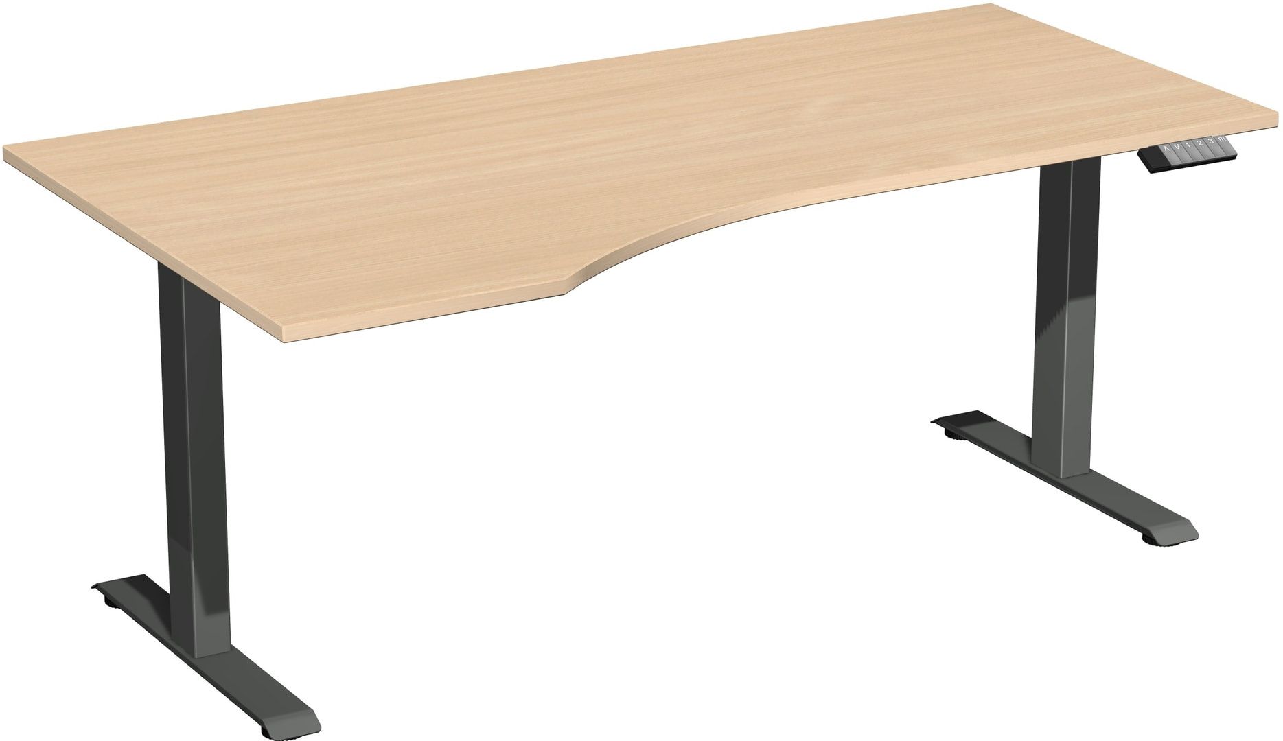 Eckschreibtisch, Ecke links, Elevate Basic, elektronisch höhenverstellbar, 730 - 1.230 x 1.800 x 1.000 mm (HxBxT), Gestell anthrazit, Dekor Ahorn