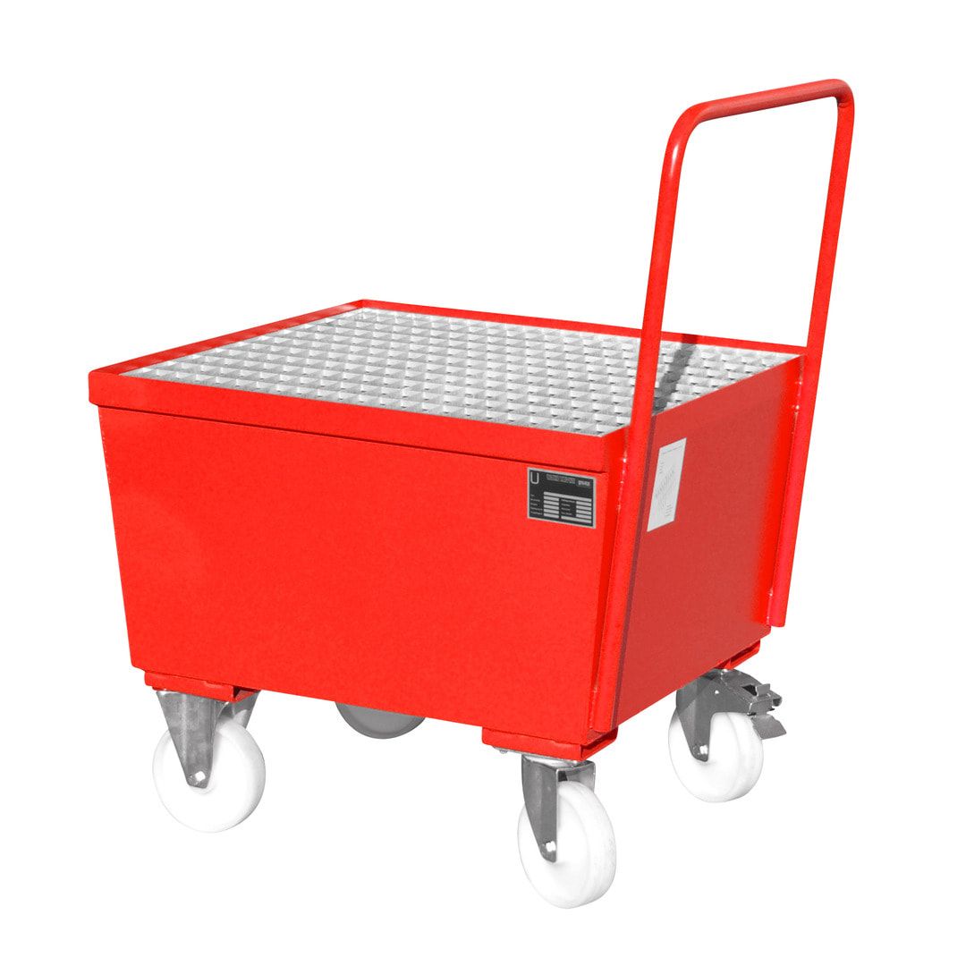 Auffangwanne - 215 l - für 1 x 200-l-Fass - Rollen - Griff - feuerrot