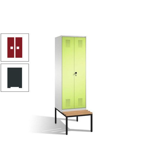Doppel-Spind, Garderobenschrank, Buche Sitzbank untergebaut, 2 Abteile a 300 mm, Korpus anthrazitgrau, Tür anthrazitgrau, 2.090 x 600 x 815 mm (HxBxT)