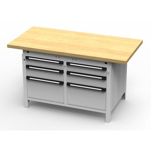OTTOKIND Werkbank - bündige Arbeitsplatte - 850 x 1.150 x 750 mm (HxBxT) - 6 Schubladen - lichtgrau