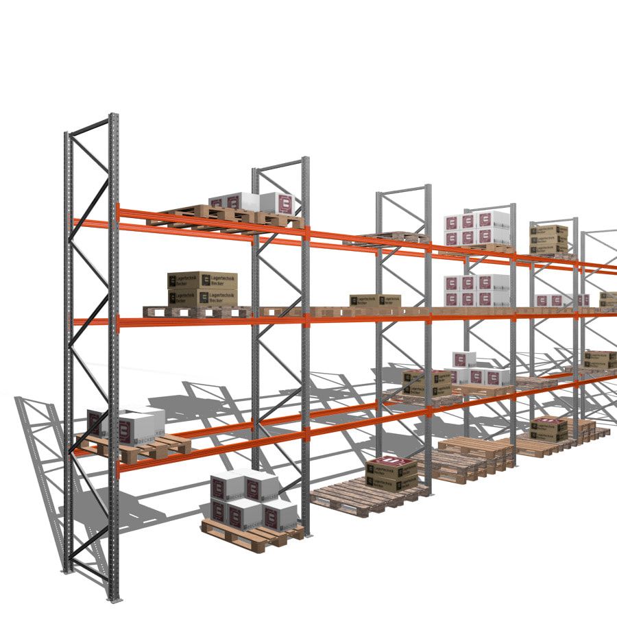 Palettenregal - 1,5 t - 5,0 x 16,9 x 1,1 m - 6 Felder - Schwerlastregal