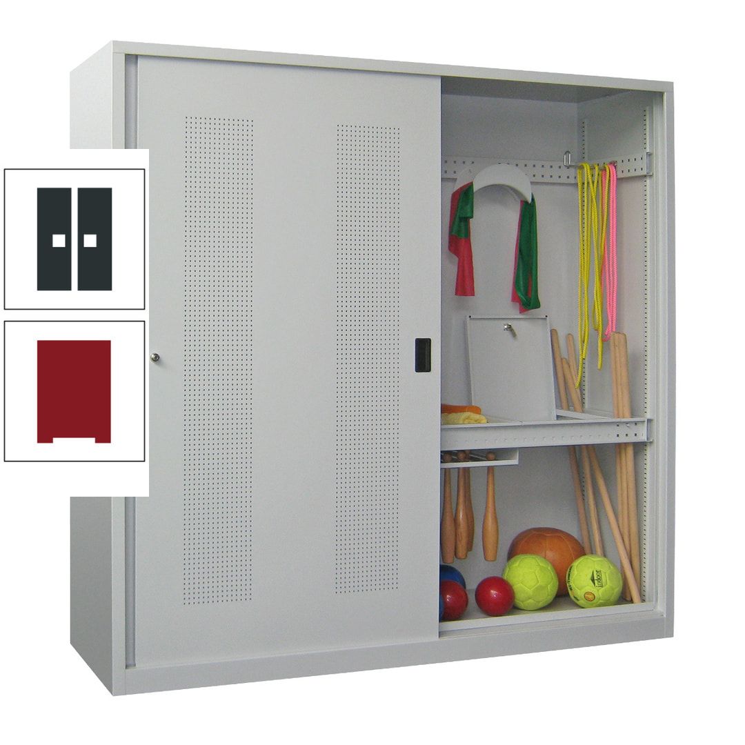Ballschrank - Schiebetüren mit Lochfeld - Trennwand - 1.950x2.000x600 mm (HxBxT) - anthrazitgrau