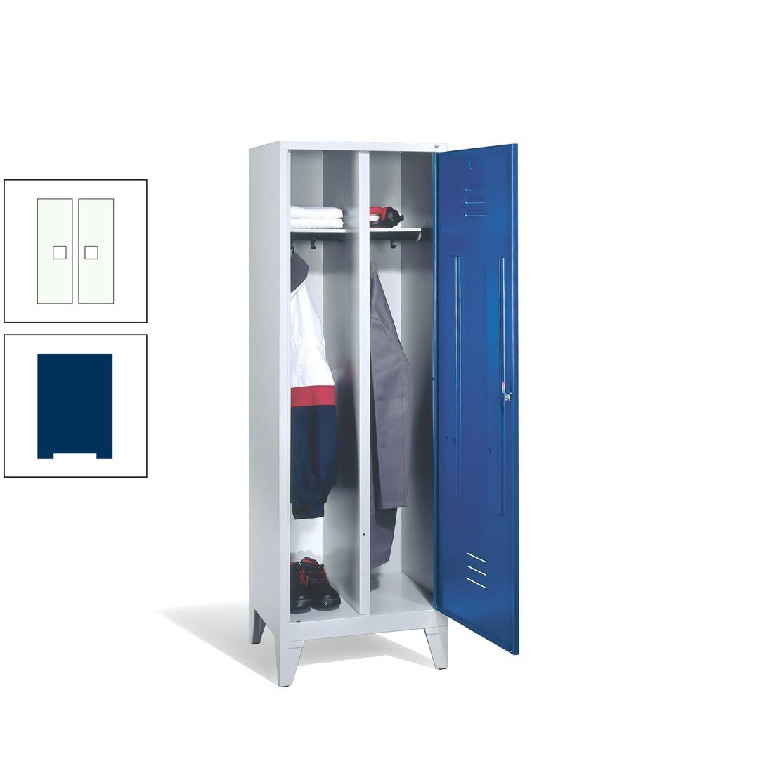 Doppel-Spind mit Großtür, Garderobenschrank mit Füßen, 2 Abteile a 300 mm, Korpus anthrazitgrau, Tür anthrazitgrau, 1.850 x 610 x 500 mm (HxBxT)