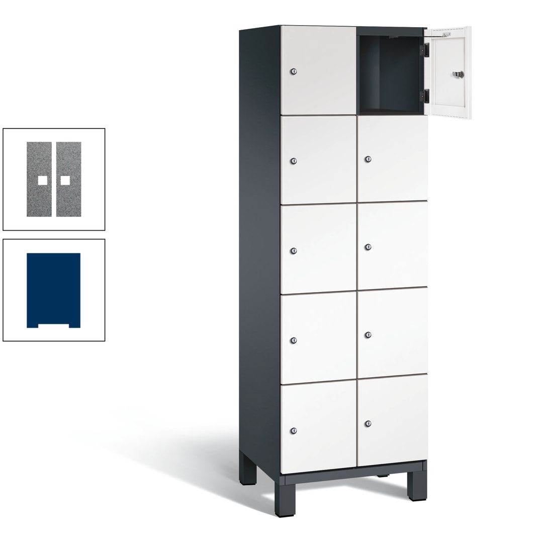 Fächerschrank, Stahlschrank, 10 Fächer, Türöffnungsbegrenzer, Füße, 1.980 x 600 x 525 mm (HxBxT), Korpus anthrazitgrau, Front anthrazitgrau