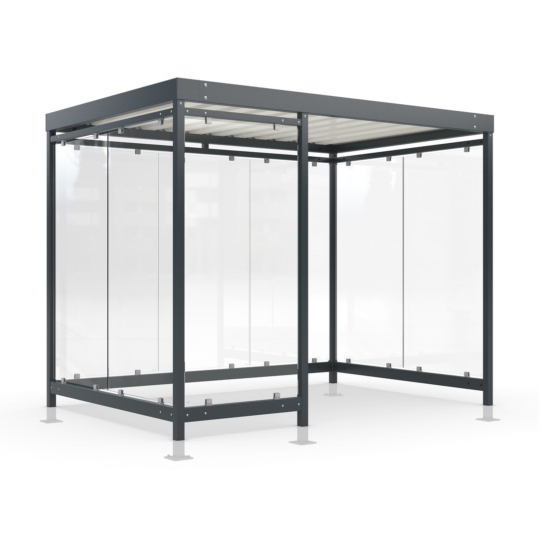 Raucherunterstand, Bushaltestelle, 9-10 Personen, 8 Wände, 2.510 x 3.180 x 2.165 mm (HxBxT), Farbe reinweiß
