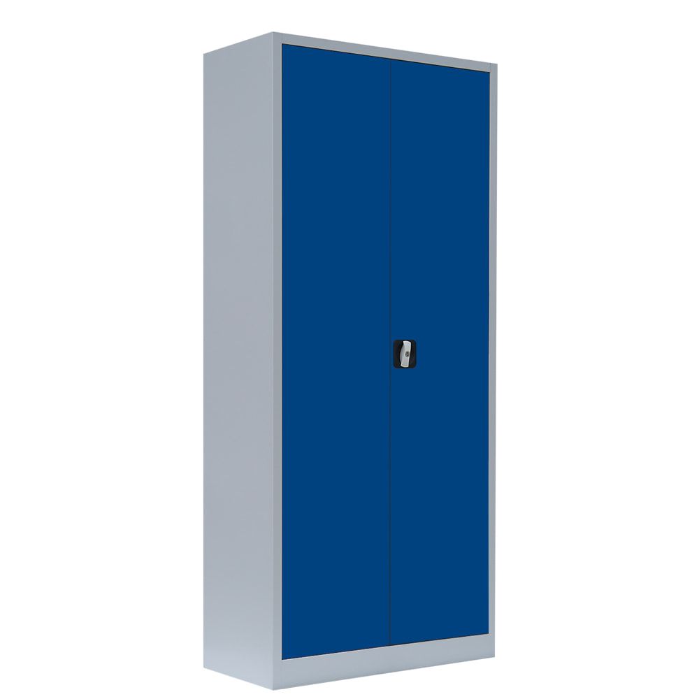 Aktenschrank, Büroschrank, abschließbar, Flügeltüren, 4 Fachböden, 1.800 x 800 x 383 mm (HxBxT), Stahl, Korpus und Türen in enzianblau