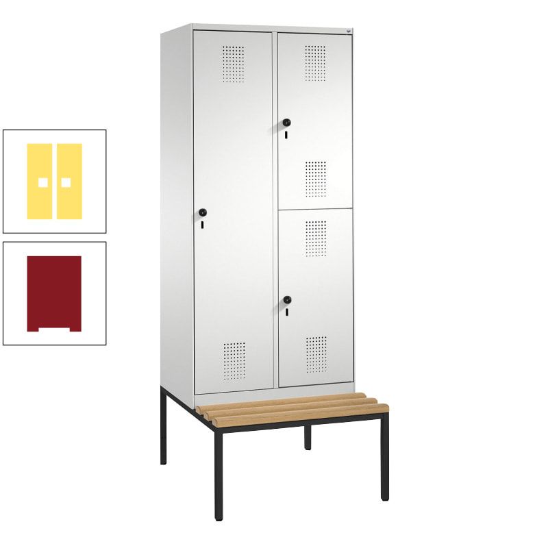 Garderobenschrank, Spind ein- und doppelstöckig Sitzbank, 2 Abteile, 3 Fächer, 2.090 x 800 x 500 mm (HxBxT), Front anthrazitgrau, Korpus anthrazitgrau