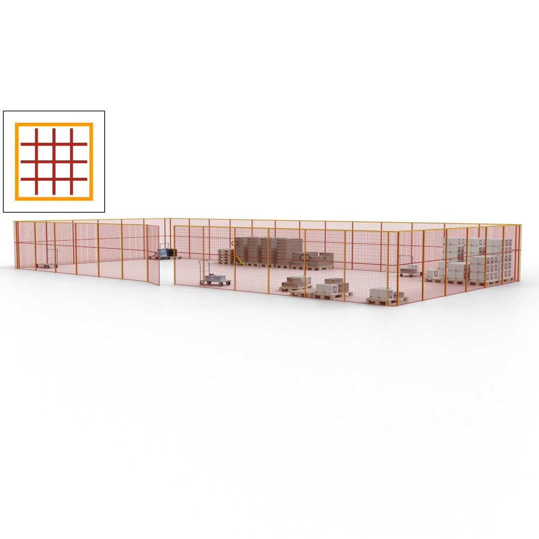 Maschinen Schutzgitter - Hallentrennwand - Sicherheitszaun - Tür - 57 m - 2.200 x 19.900 x 9.400 mm (HxBxT) - enzianblau
