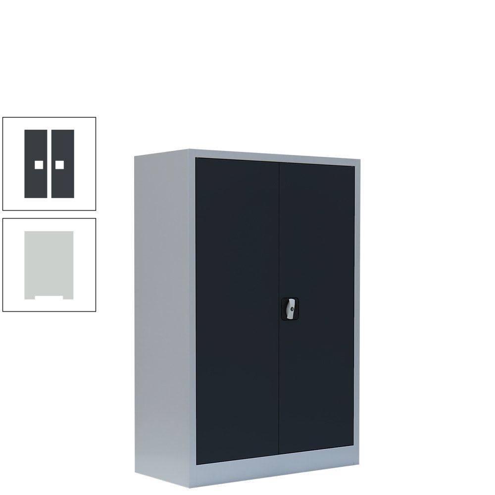 Aktenschrank, Büroschrank, abschließbar, Flügeltüren, 2 Fachböden, 1.200 x 925 x 422 mm (HxBxT), Stahl, Korpus und Türen in lichtgrau