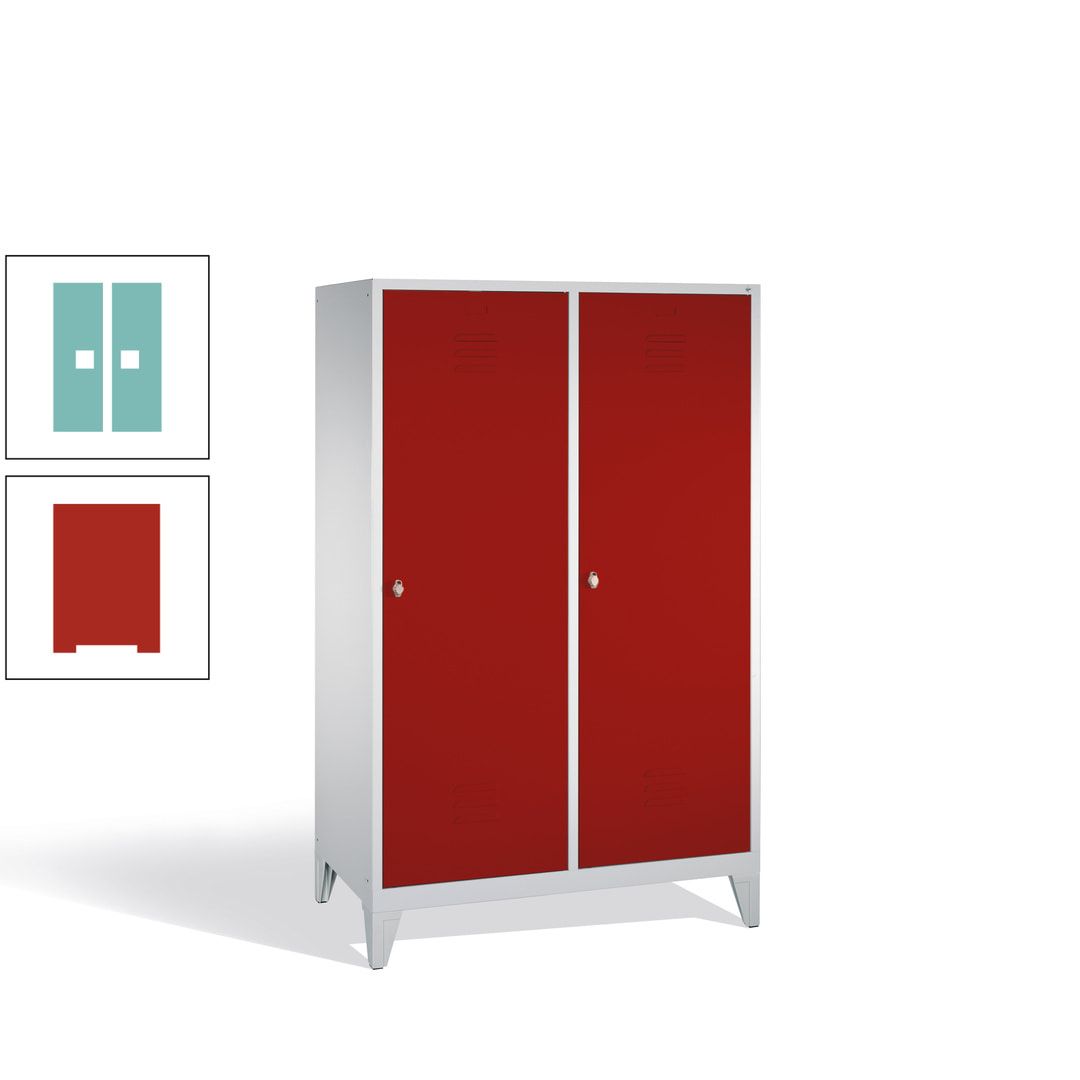 Doppel-Spind mit 2 Großtüren, Garderobenschrank mit Füßen, 4 Abteile a 300 mm, Korpus anthrazitgrau, Tür anthrazitgrau, 1.850 x 1.190 x 500 mm (HxBxT)