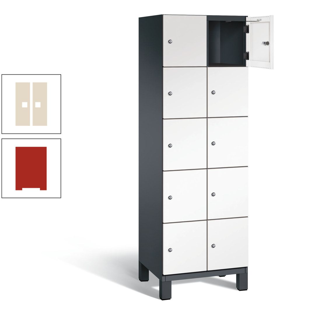 Fächerschrank, Stahlschrank, 10 Fächer, Türöffnungsbegrenzer, Füße, 1.980 x 600 x 525 mm (HxBxT), Korpus anthrazitgrau, Front anthrazitgrau