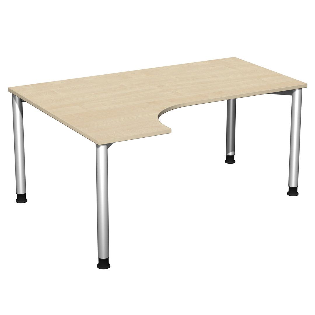 Eckschreibtisch mit einseitig verkürzten Füßen, 4-Fuß Flex, Ecke links, Höhe 680-800 mm, 1.600 x 1.200 mm (BxT), Gestell anthrazit, Ahorn