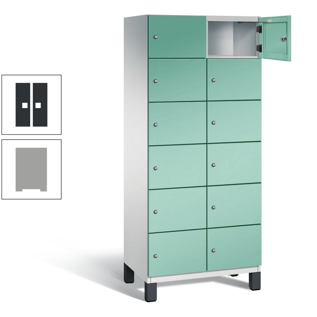 Fächerschrank, Stahlschrank, 12 Fächer, Türöffnungsbegrenzer, Füße, 1.980 x 800 x 525 mm (HxBxT), Korpus anthrazitgrau, Front anthrazitgrau