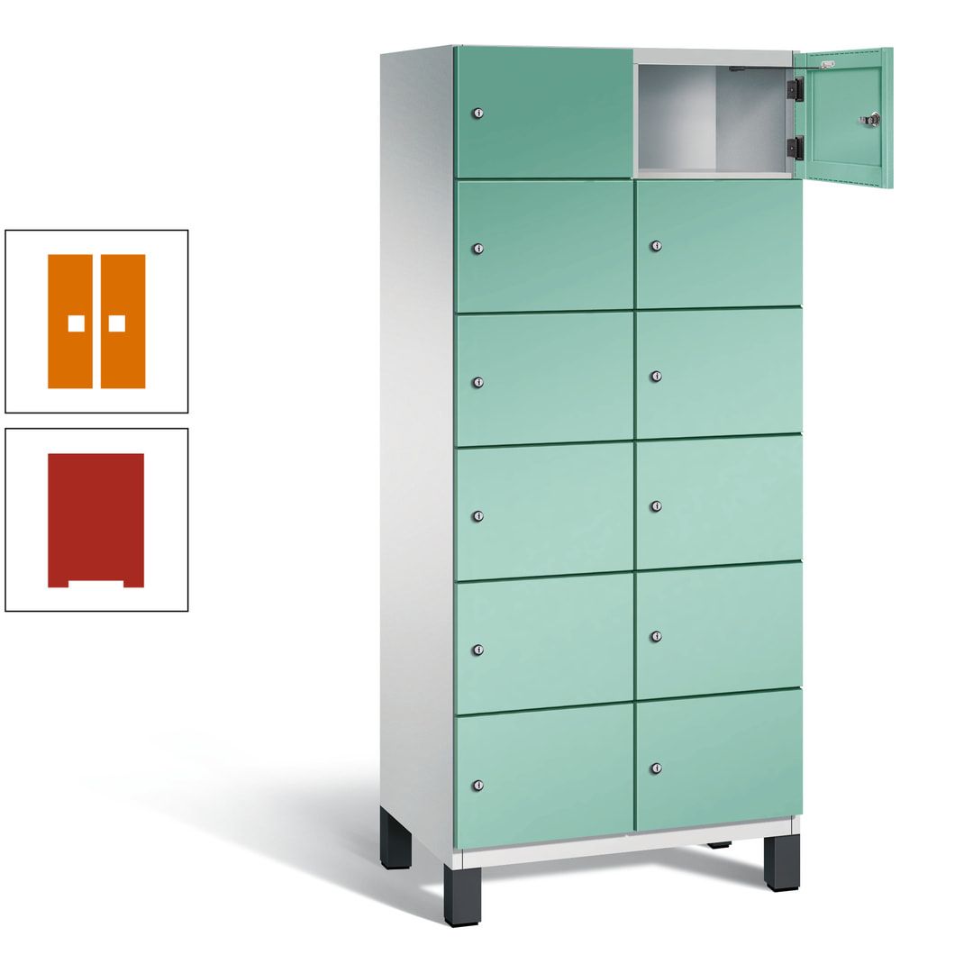 Fächerschrank, Stahlschrank, 12 Fächer, Türöffnungsbegrenzer, Füße, 1.980 x 800 x 525 mm (HxBxT), Korpus anthrazitgrau, Front anthrazitgrau
