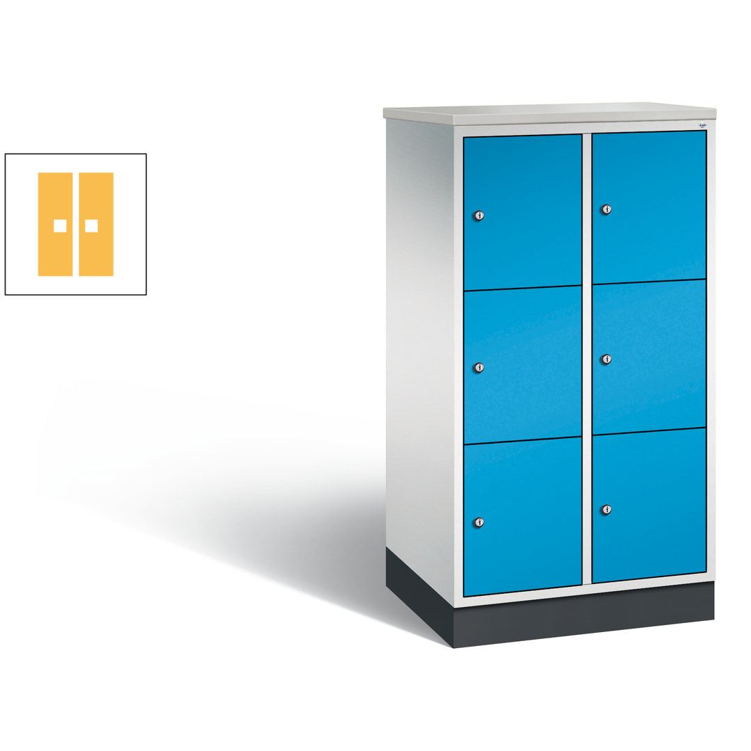 Schließfachschrank, Fächerschrank, 2 Abteile, 6 Fächer, Zylinderschloss, 1.250 x 620 x 500 mm (HxBxT), Korpus Fernblau, Tür anthrazitgrau