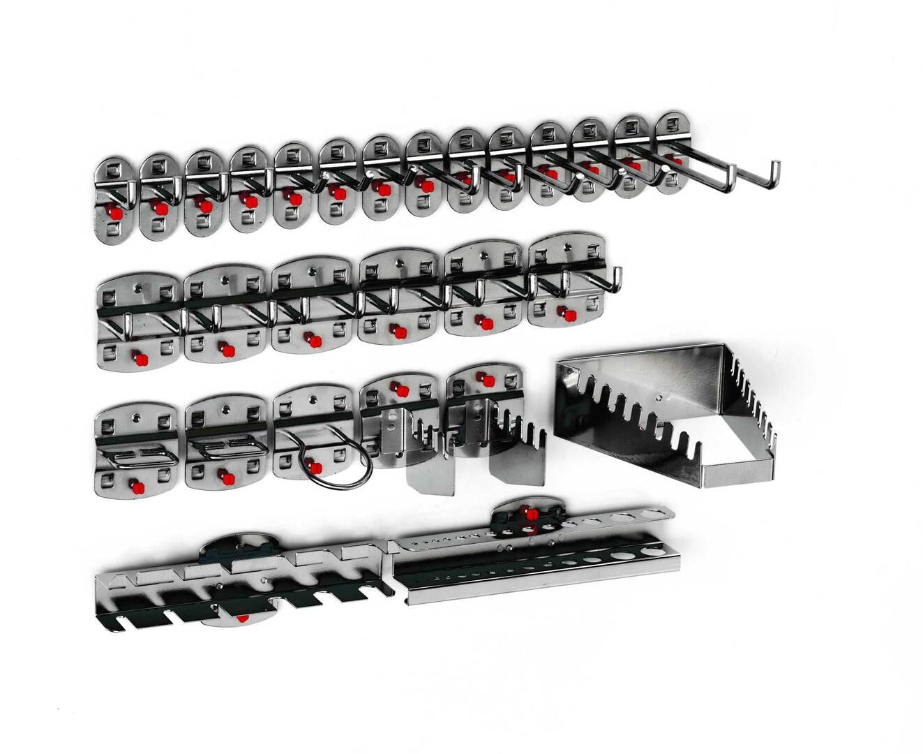 Werkzeughalterset, Hakenset, 28-teilig, für Lochplatten, Schraubsystem, Farbe Aluminium