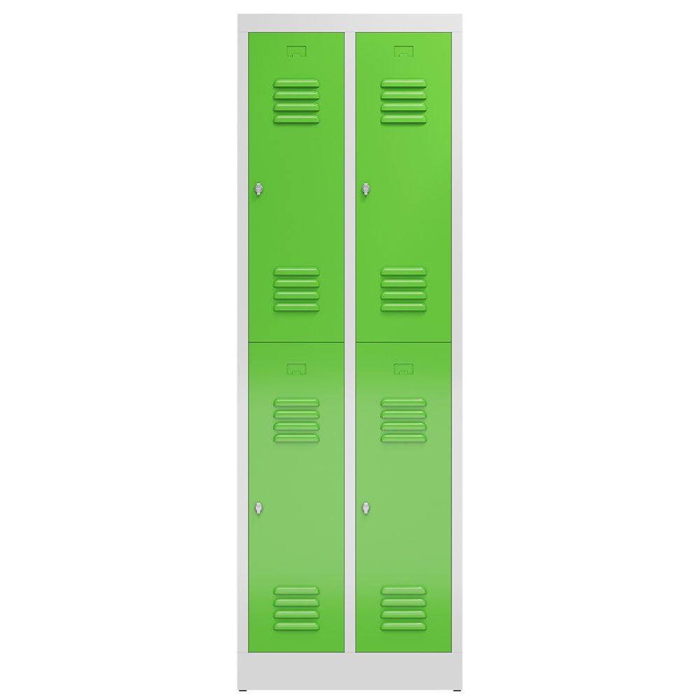Garderobenschrank, Doppelstockspind, 2 Abteil, 4 Fächer, 1.800 x 590 x 500 mm (HxBxT), Stahl, Drehriegel, Korpus: lichtgrau, Front: anthrazitgrau