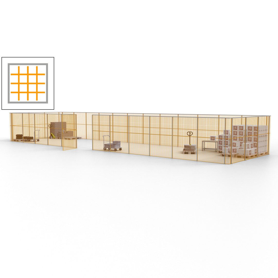 Maschinen Schutzgitter - Hallentrennwand - Sicherheitszaun - Tür - 45 m - 2.200 x 18.400 x 4.900 mm (HxBxT) - enzianblau