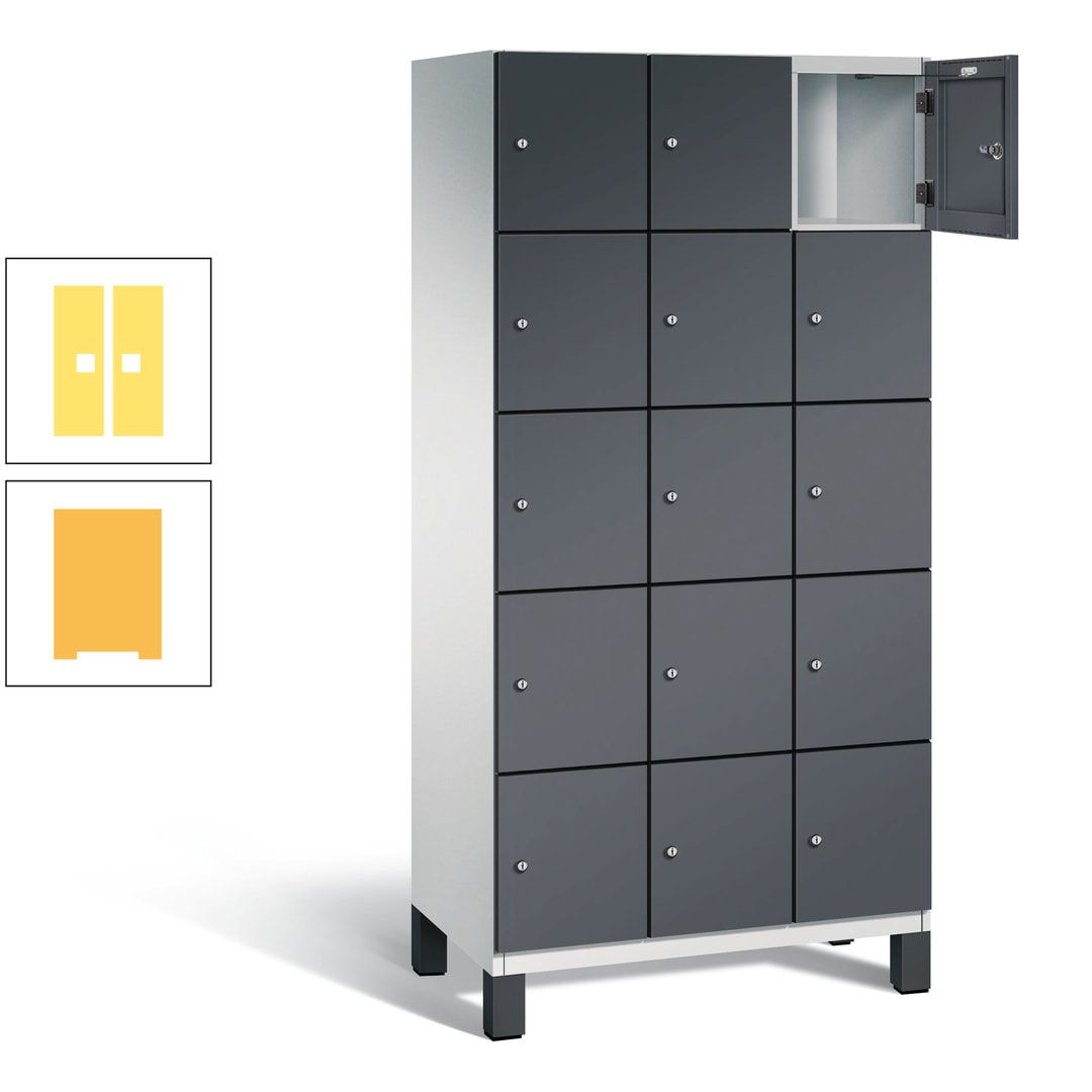 Fächerschrank, Stahlschrank, 15 Fächer, Türöffnungsbegrenzer, Füße, 1.980 x 900 x 525 mm (HxBxT), Korpus anthrazitgrau, Front anthrazitgrau