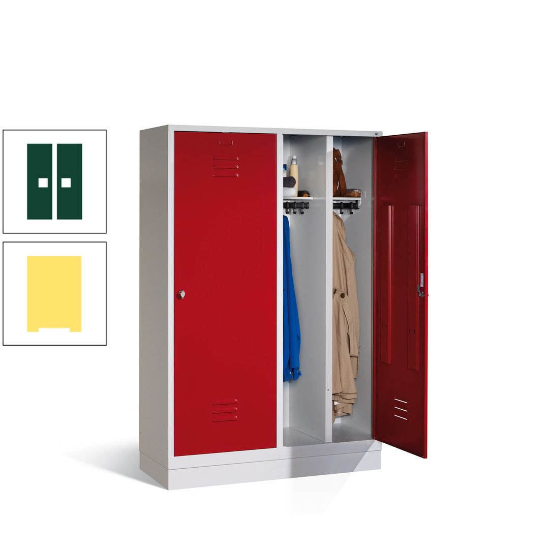 Doppel-Spind mit Großtüren, Garderobenschrank mit Sockel, 4 Abteile a 300 mm, Korpus anthrazitgrau, Tür anthrazitgrau, 1.800 x 1.190 x 500 mm (HxBxT)