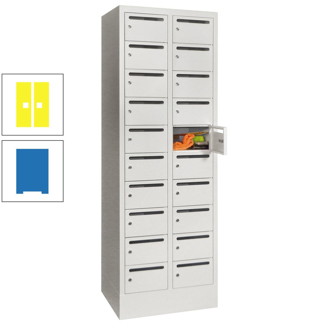 Postverteilerschrank, Schließfachschrank, 2 Abteile a 300 mm, 20 Fächer, 1.850 x 600 x 500 mm (HxBxT), Korpus anthrazitgrau, Front anthrazitgrau