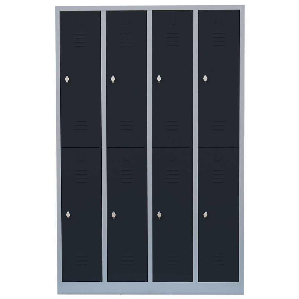 Garderobenschrank, Doppelstockspind, 4 Abteile, 8 Fächer, 1.800 x 1.170 x 500 mm (HxBxT), Stahl, Drehriegel, Korpus: lichtgrau, Front: anthrazitgrau
