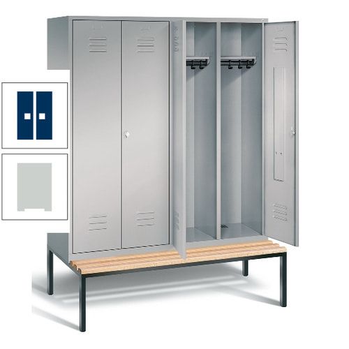 Doppel-Spindschrank, Buche Sitzbank untergebaut, 4 Abteile a 400 mm, Korpus lichtgrau, Tür anthrazitgrau, 2.090 x 1.590 x 815 mm (HxBxT)