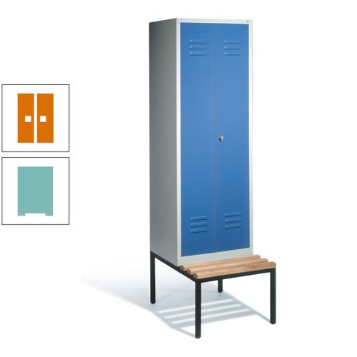 Doppel-Spindschrank, Buche Sitzbank untergebaut, 2 Abteile a 300 mm, Korpus lichtgrau, Tür anthrazitgrau, 2.090 x 610 x 815 mm (HxBxT)