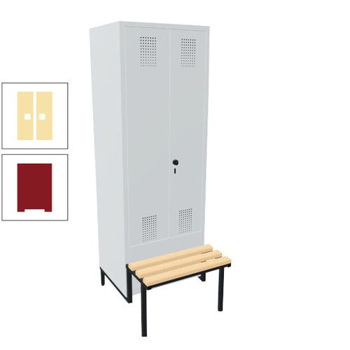 Doppel-Spind, Garderobenschrank, Buche Sitzbank integriert, 2 Abteile a 400 mm, Korpus anthrazitgrau, Tür anthrazitgrau, 1.850 x 800 x 815 mm (HxBxT)