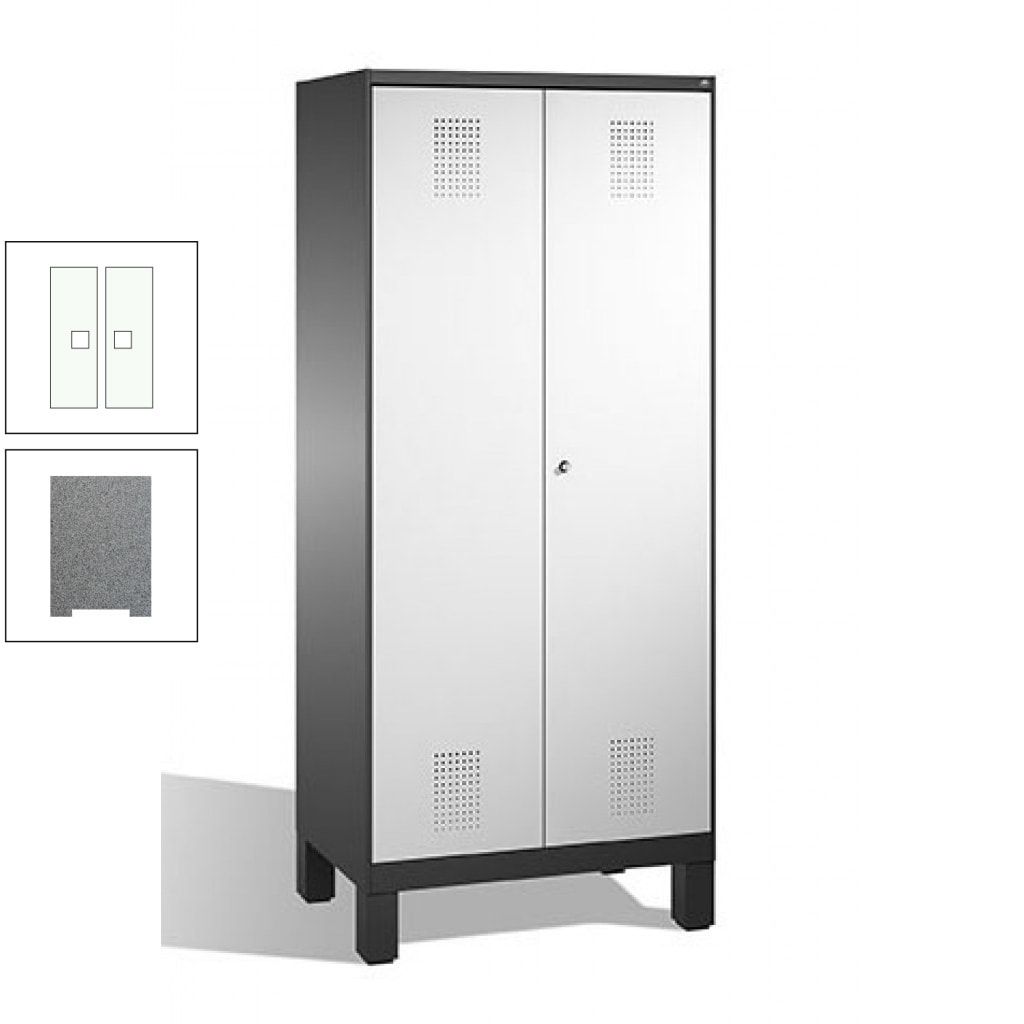 Mehrzweckschrank, Doppeltüren, auf Füßen, 2 Abteile a 400 mm, Korpus anthrazitgrau, Tür anthrazitgrau, 1.850 x 800 x 500 mm (HxBxT)