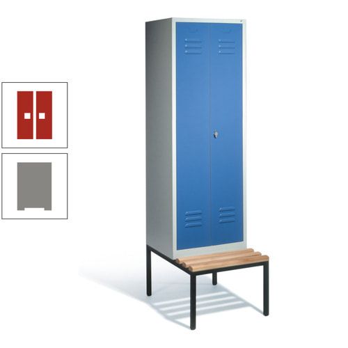 Doppel-Spindschrank, Buche Sitzbank untergebaut, 2 Abteile a 300 mm, Korpus lichtgrau, Tür anthrazitgrau, 2.090 x 610 x 815 mm (HxBxT)