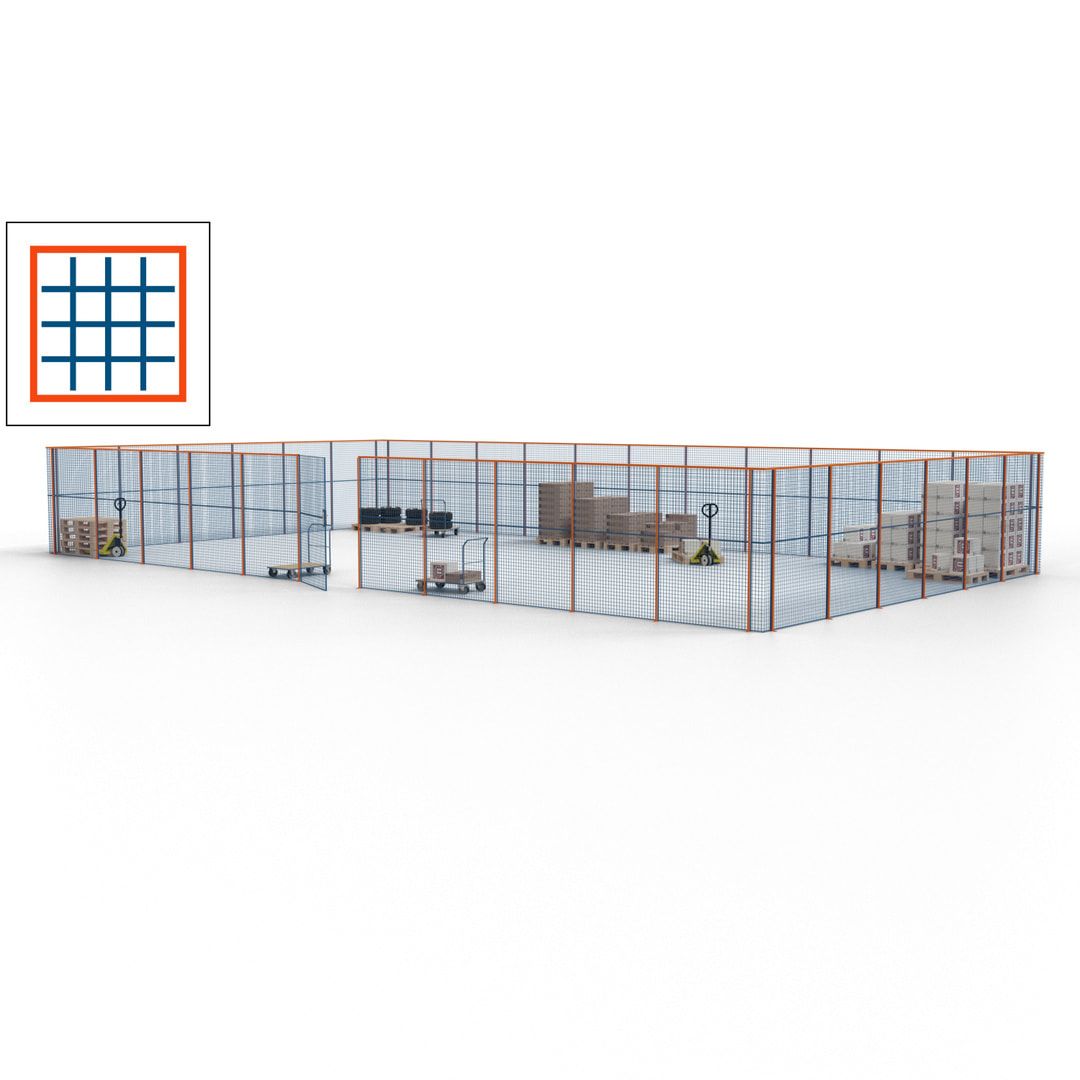 Maschinen Schutzgitter - Hallentrennwand - Sicherheitszaun - Tür - 51 m - 2.200 x 16.900 x 9.400 mm (HxBxT) - enzianblau