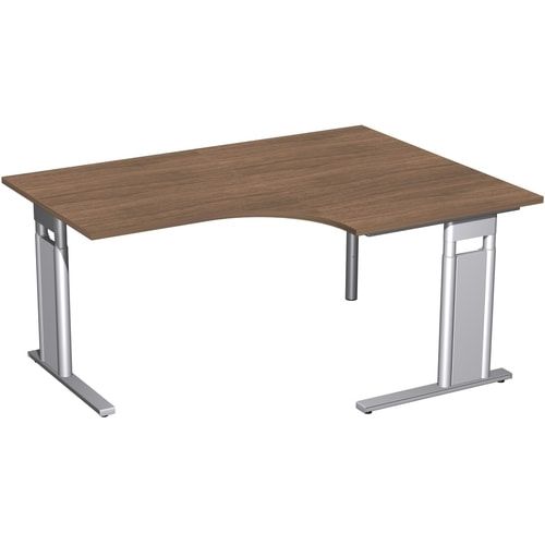Eckschreibtisch, Eckteil 800 mm, rechts, Füße einseitig verkürzt, C-Fuß Pro, höhenverstellbar, 680-820 x 1.600 x 1.200 mm (HxBxT), Dekor Ahorn