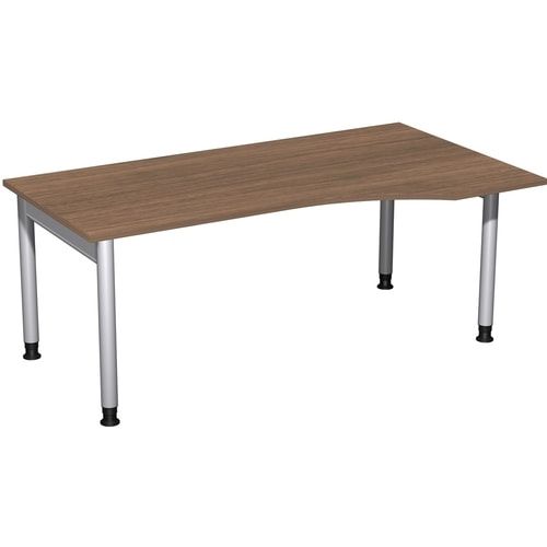 Eckschreibtisch, Ecke rechts, Füße einseitig verkürzt, 4-Fuß Pro, höhenverstellbar, 680-800 x 1.600 x 1.000 mm (HxBxT), Dekor Ahorn