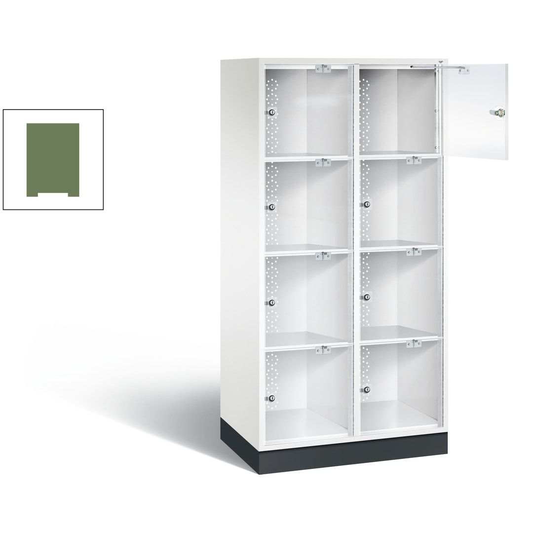 Schließfachschrank, Fächerschrank mit Türen aus Acrylglas, 2 Abteile, 8 Fächer, Zylinderschloss, 1.750 x 820 x 500 mm (HxBxT), Korpus anthrazitgrau
