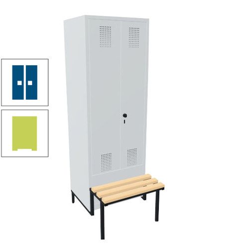 Doppel-Spind, Garderobenschrank, Buche Sitzbank integriert, 2 Abteile a 400 mm, Korpus anthrazitgrau, Tür anthrazitgrau, 1.850 x 800 x 815 mm (HxBxT)