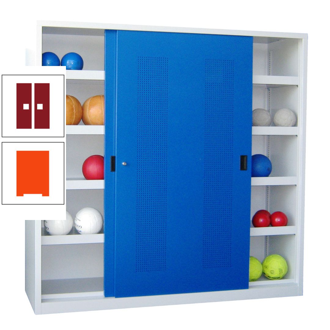 Ballschrank - Schiebetüren mit Lochfeld - Trennwand - 8 Böden - 1.950x2.000x600 mm (HxBxT) - anthrazitgrau
