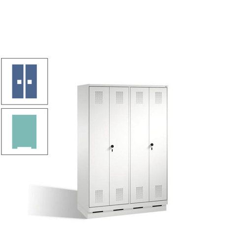 Doppel-Spind, Doppeltüren, Garderobenschrank mit Sockel, 4 Abteile a 300 mm, Korpus anthrazitgrau, Tür anthrazitgrau, 1.800 x 1.200 x 500 mm (HxBxT)
