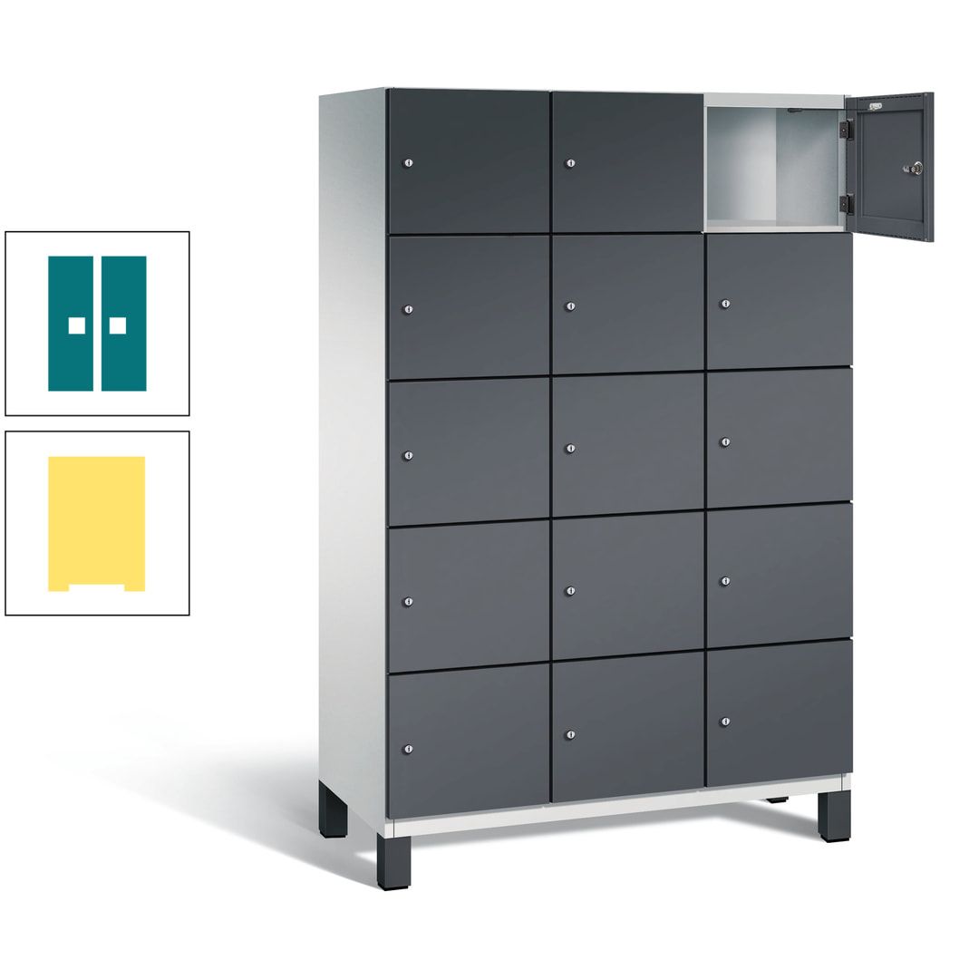 Fächerschrank, Stahlschrank, 15 Fächer, Türöffnungsbegrenzer, Füße, 1.980 x 1.200 x 525 mm (HxBxT), Korpus anthrazitgrau, Front anthrazitgrau