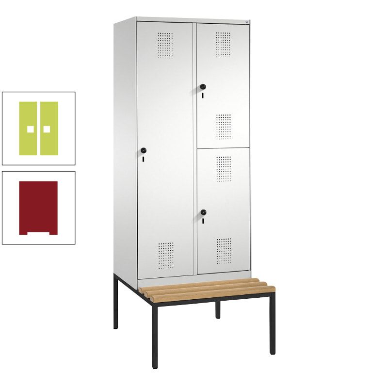 Garderobenschrank, Spind ein- und doppelstöckig Sitzbank, 2 Abteile, 3 Fächer, 2.090 x 800 x 500 mm (HxBxT), Front anthrazitgrau, Korpus anthrazitgrau