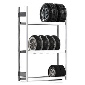 Reifenregal mit Tiefenriegel - 250 kg - 2.000 x 1.285 x 400 mm (HxBxT) - 3 Ebenen - erweiterbar - Steckregal BERT