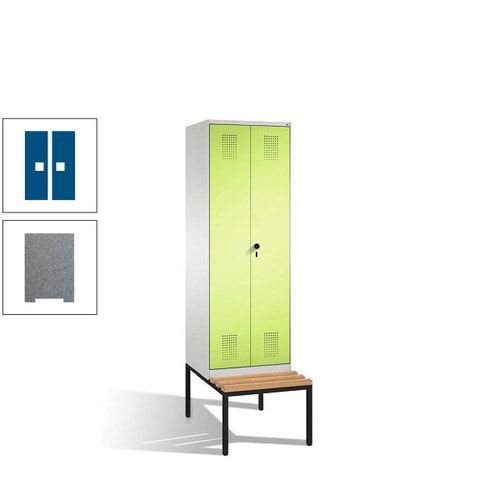 Doppel-Spind, Garderobenschrank, Buche Sitzbank untergebaut, 2 Abteile a 300 mm, Korpus anthrazitgrau, Tür anthrazitgrau, 2.090 x 600 x 815 mm (HxBxT)