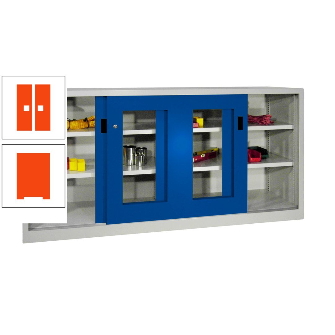 Schiebetürenschrank - Sichtfenstertüren - 1.000x2.000x400 mm (HxBxT) - 4 Böden, gepulvert - Zylinderschloss - anthrazitgrau