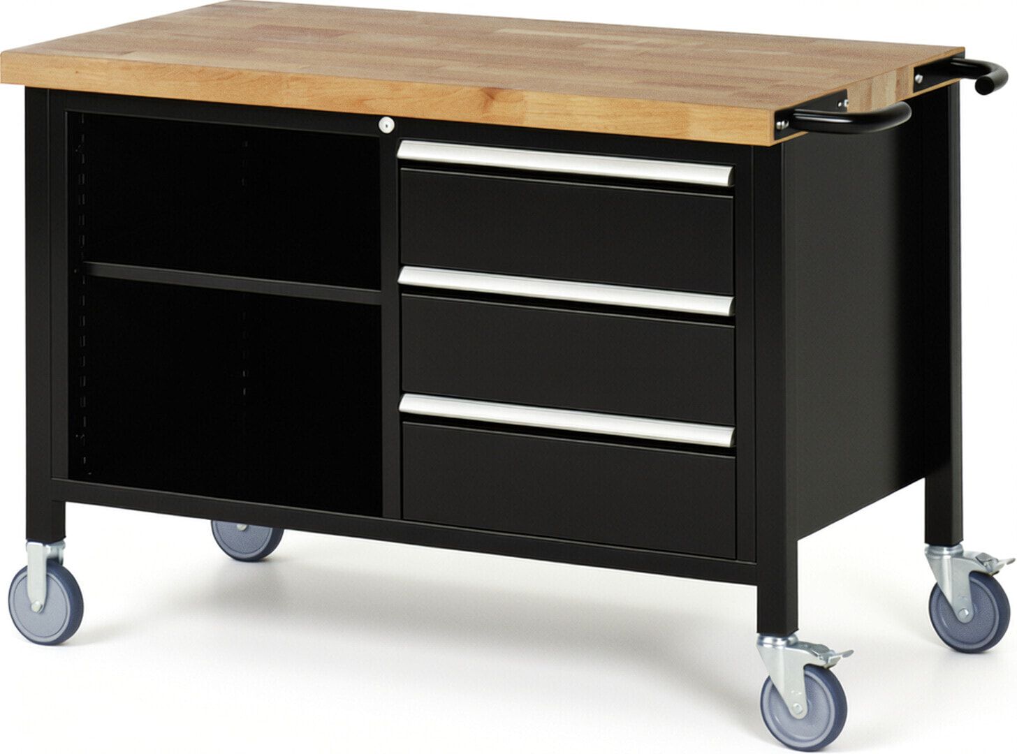 Mobile Werkbank, 2 Ablageböden - 3 Schubladen - Teilauszug - 180:3 - Höhe 880-1.080 mm - 1.250 x 700 mm - 450 kg - Anthrazitgrau